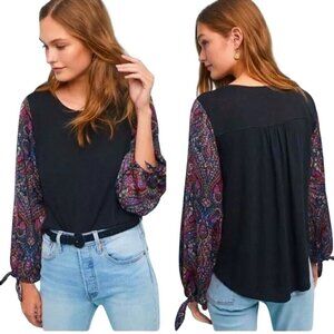 Anthropologie  Akemi + Kin Maybelle Silky Balloon Tie Sleeve Top Size XS